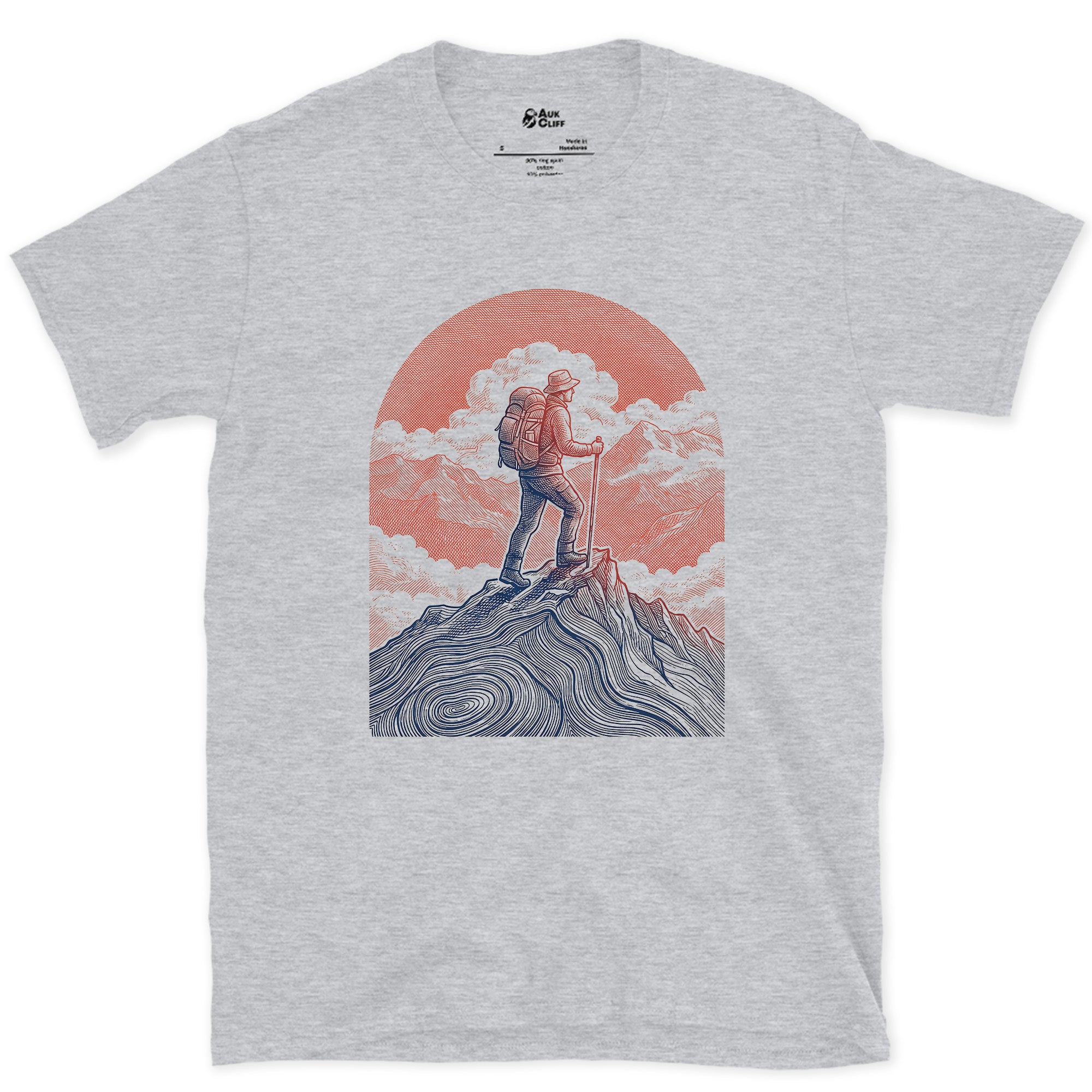 The Last Few Steps to the Summit, Sun Low Behind design on a Sport Grey Gildan Softstyle t-shirt