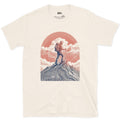 The Last Few Steps to the Summit, Sun Low Behind design on a Natural Gildan Softstyle t-shirt