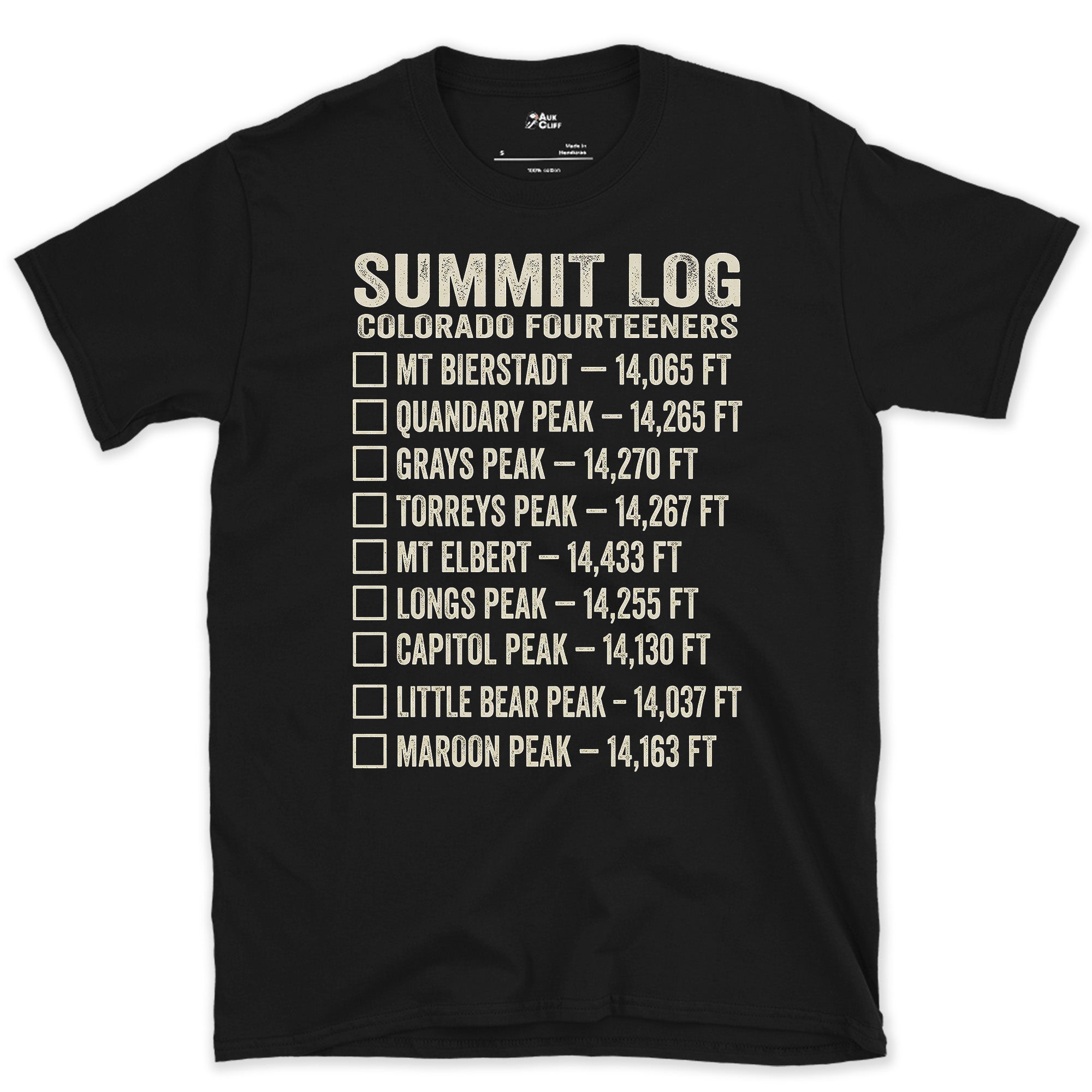 Nine Colorado Fourteeners Still Not Yet Ticked design on a Black Gildan Softstyle t-shirt