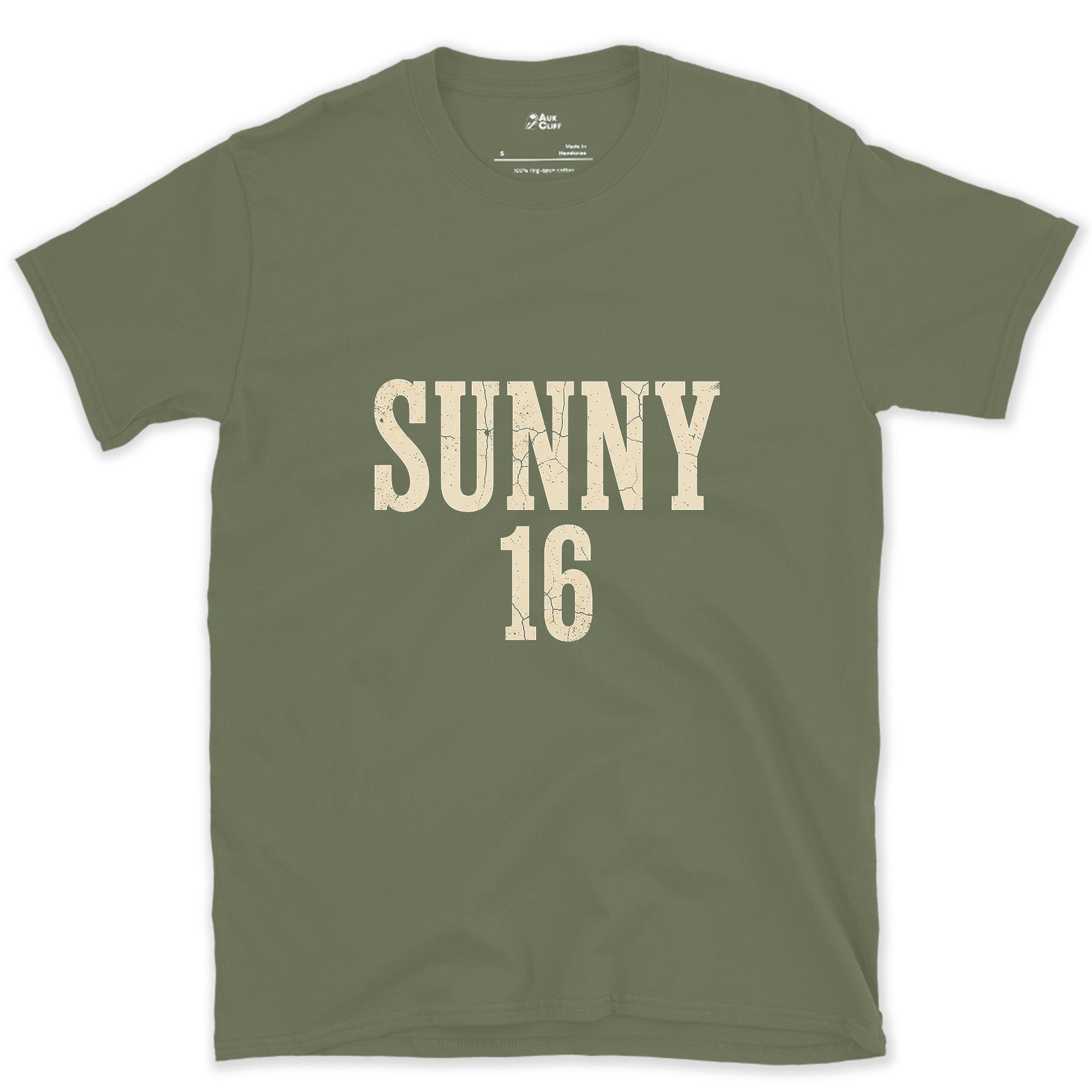 Sunny 16, the Exposure You Remember design on a Military Green Gildan Softstyle t-shirt