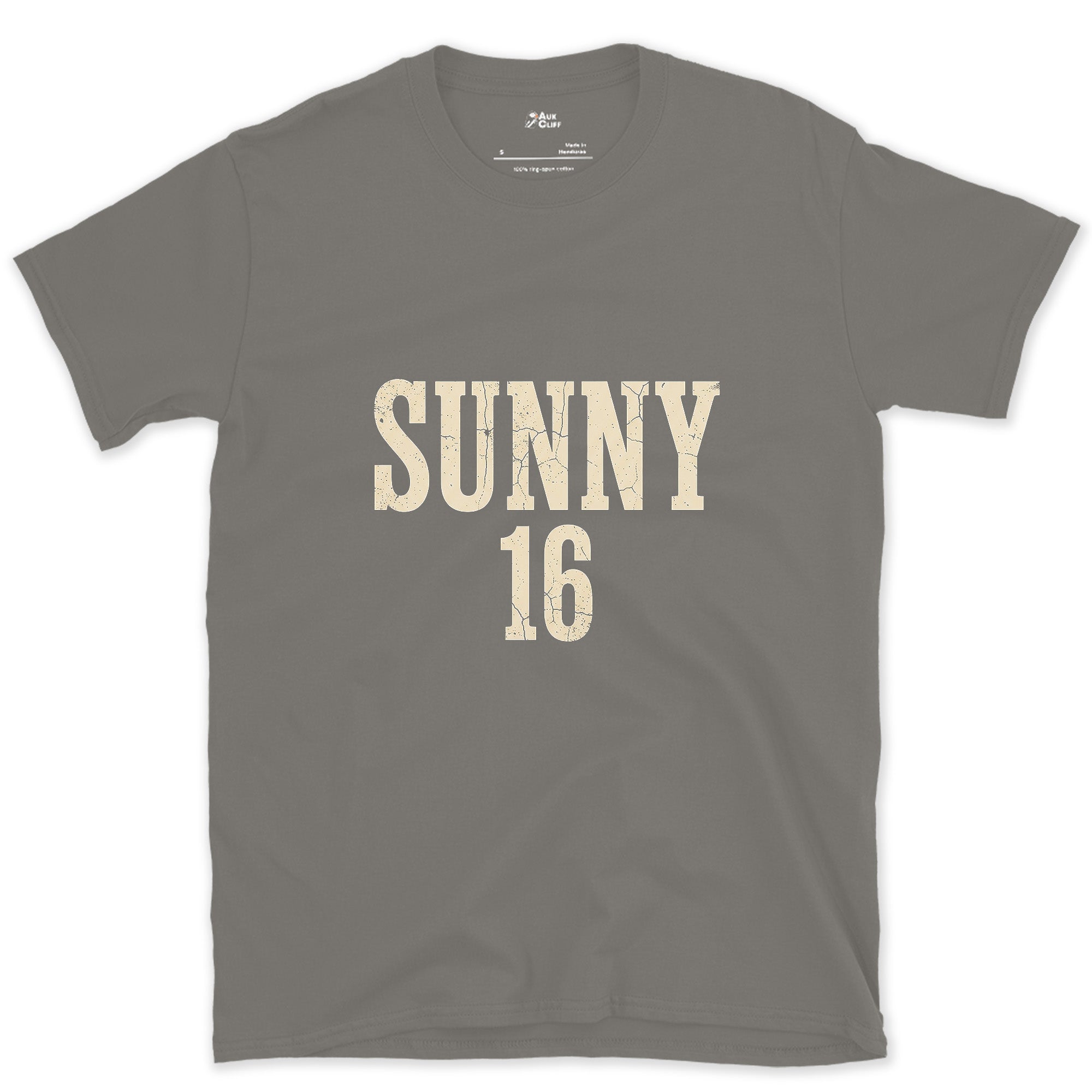 Sunny 16, the Exposure You Remember design on a Charcoal Gildan Softstyle t-shirt