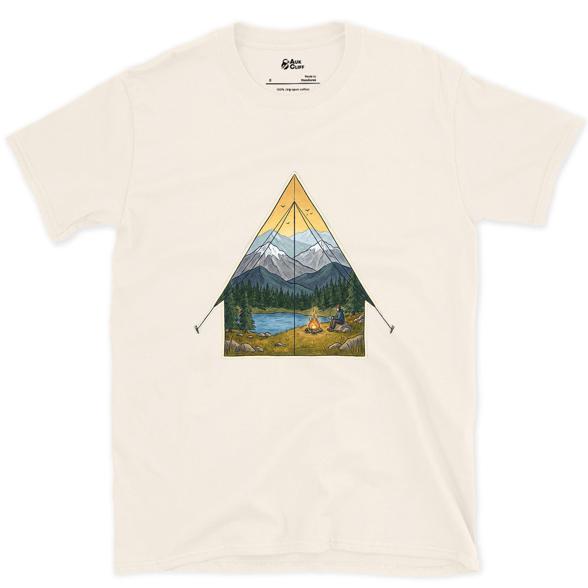 Sunrise From the Tent Door design on a Natural Gildan Softstyle t-shirt