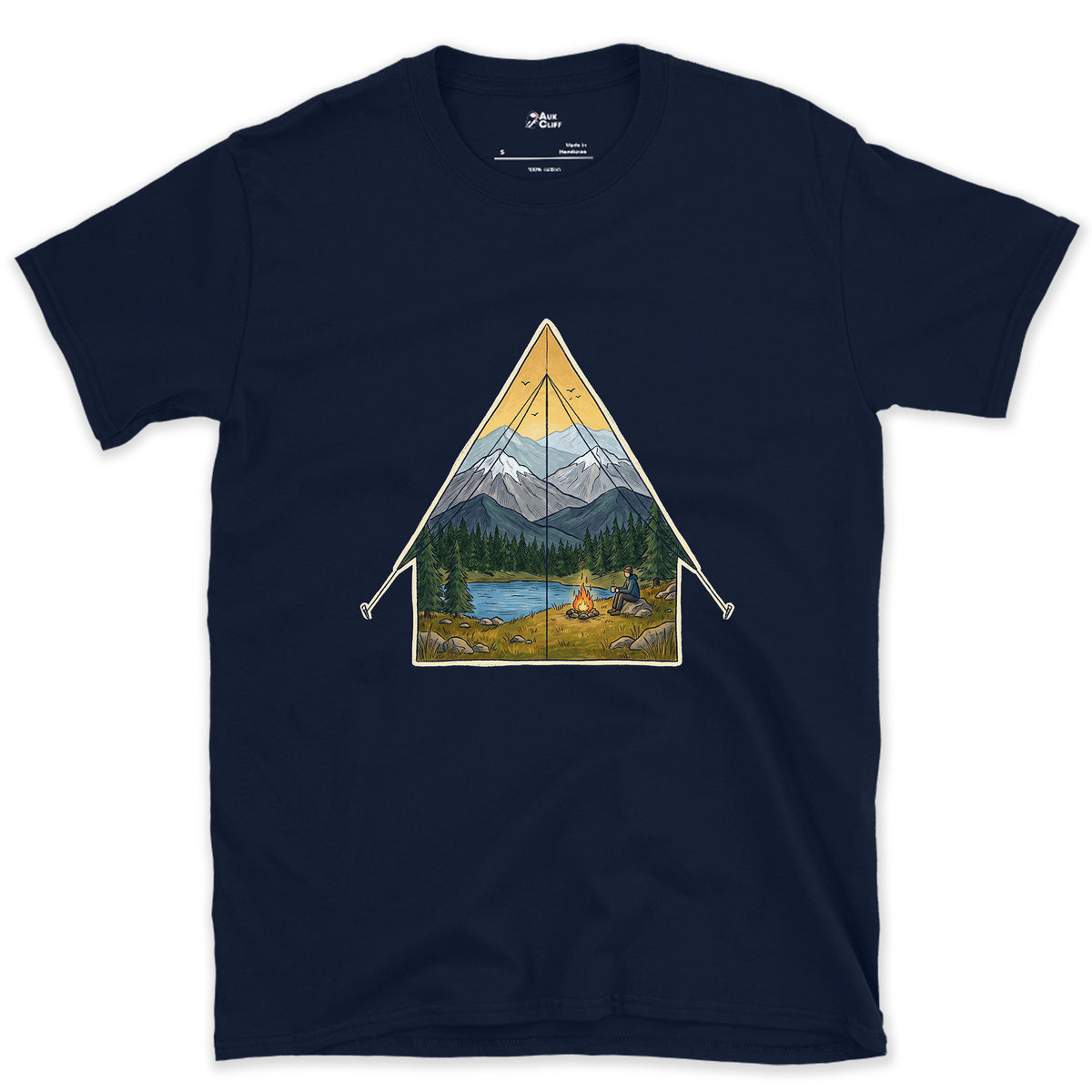 Sunrise From the Tent Door design on a Navy Gildan Softstyle t-shirt