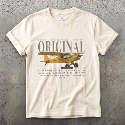 Super Cub Bush Plane design on a Natural Gildan Softstyle t-shirt