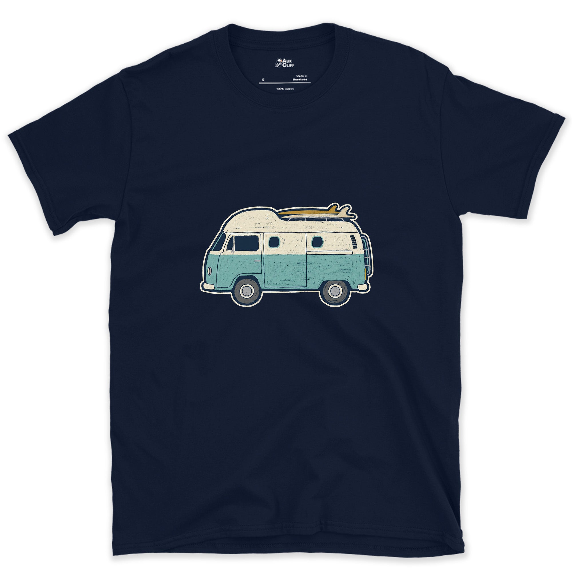 Teal and Cream, Nothing Else on the Van design on a Navy Gildan Softstyle t-shirt