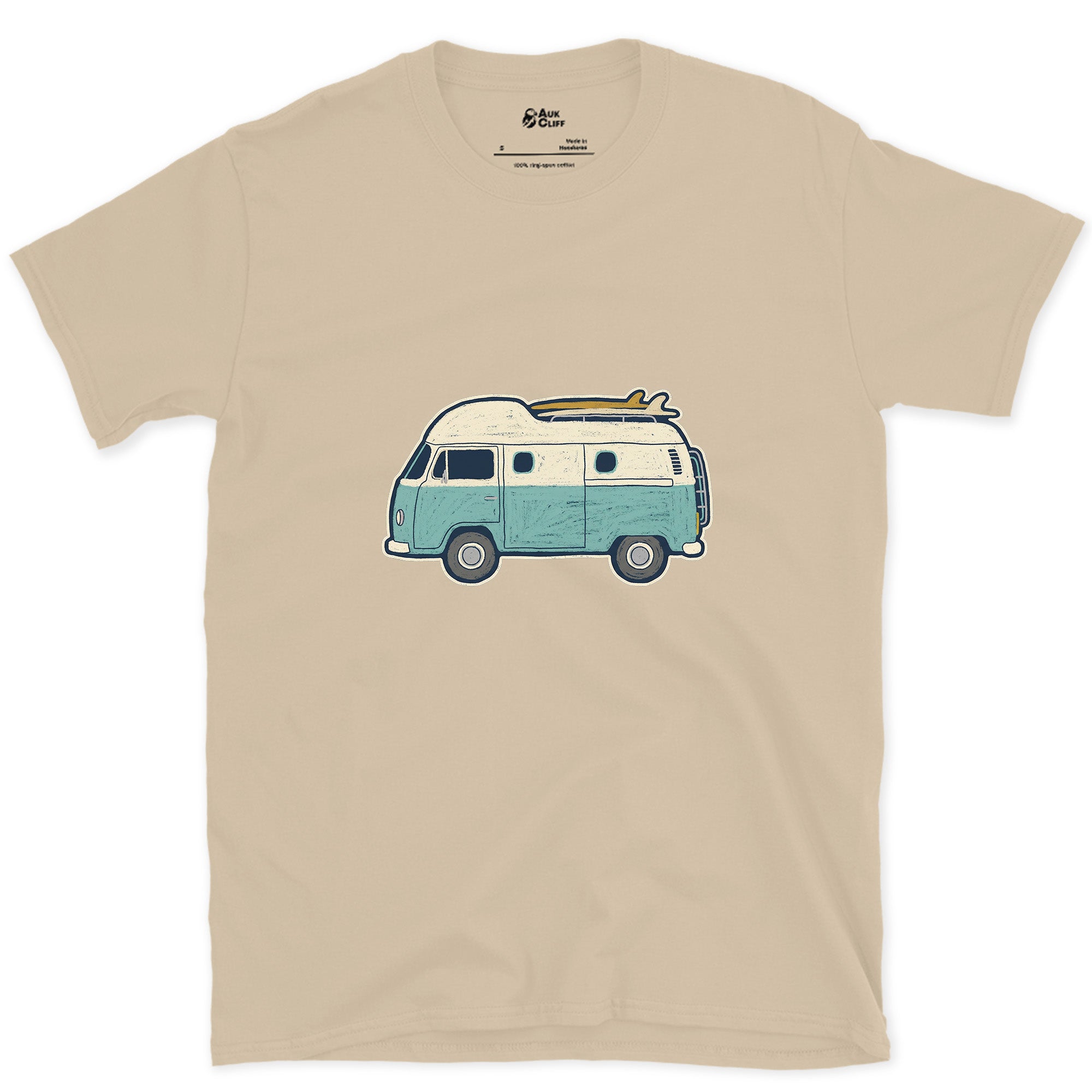 Teal and Cream, Nothing Else on the Van design on a Sand Gildan Softstyle t-shirt
