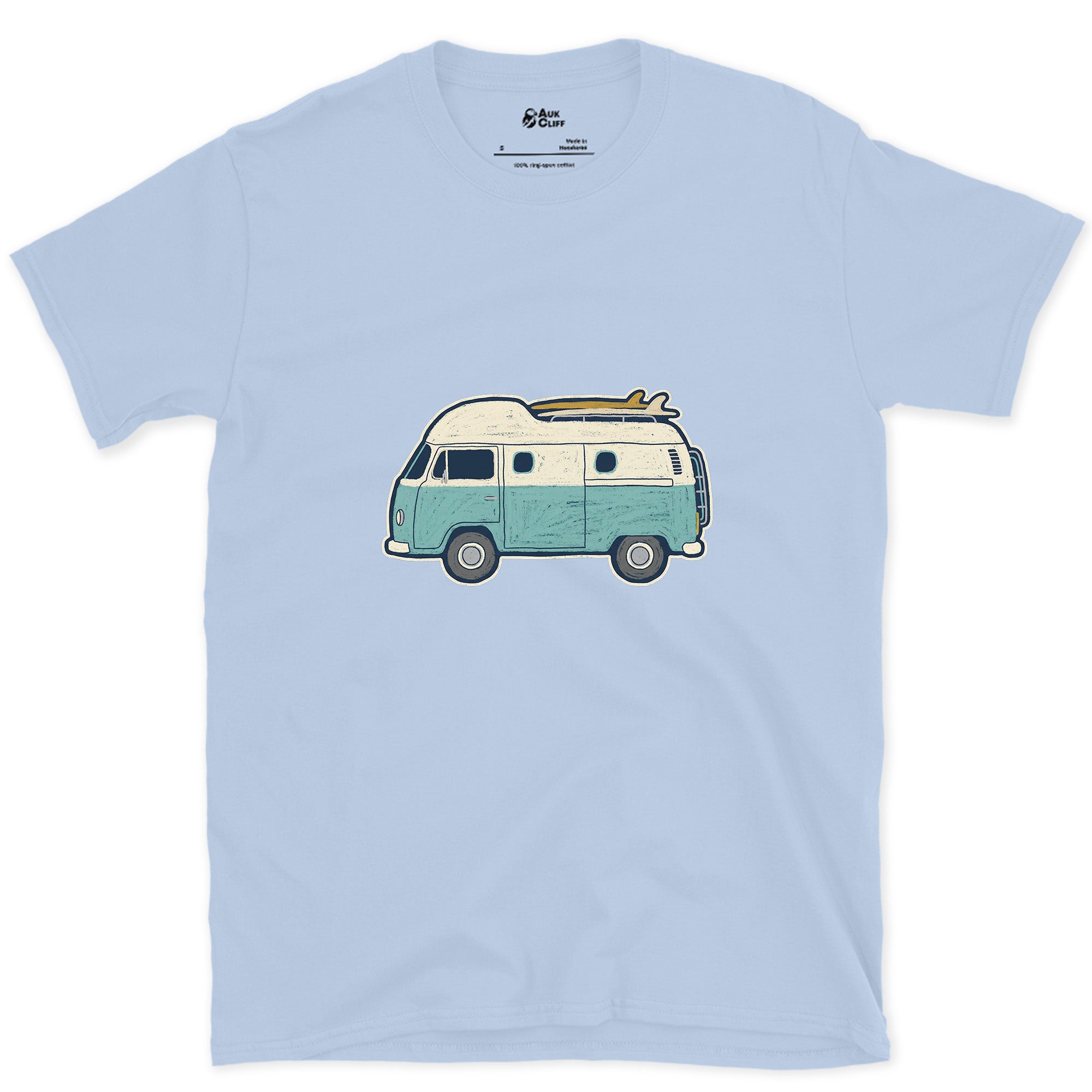 Teal and Cream, Nothing Else on the Van design on a Light Blue Gildan Softstyle t-shirt