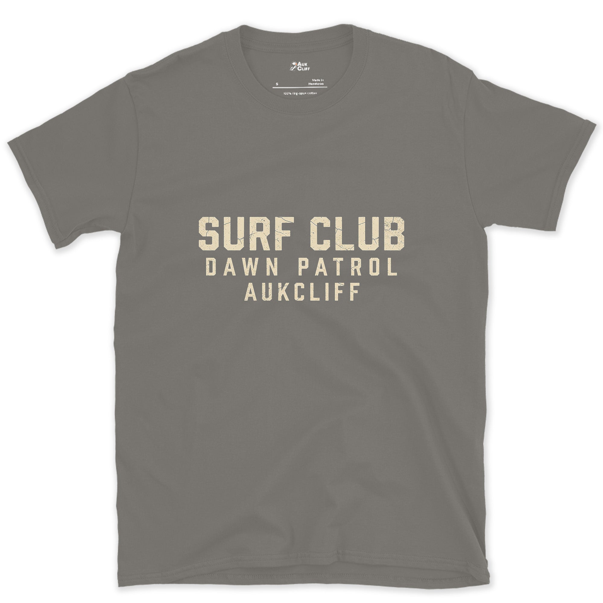 The Surf Club, Dawn Patrol Badge design on a Charcoal Gildan Softstyle t-shirt