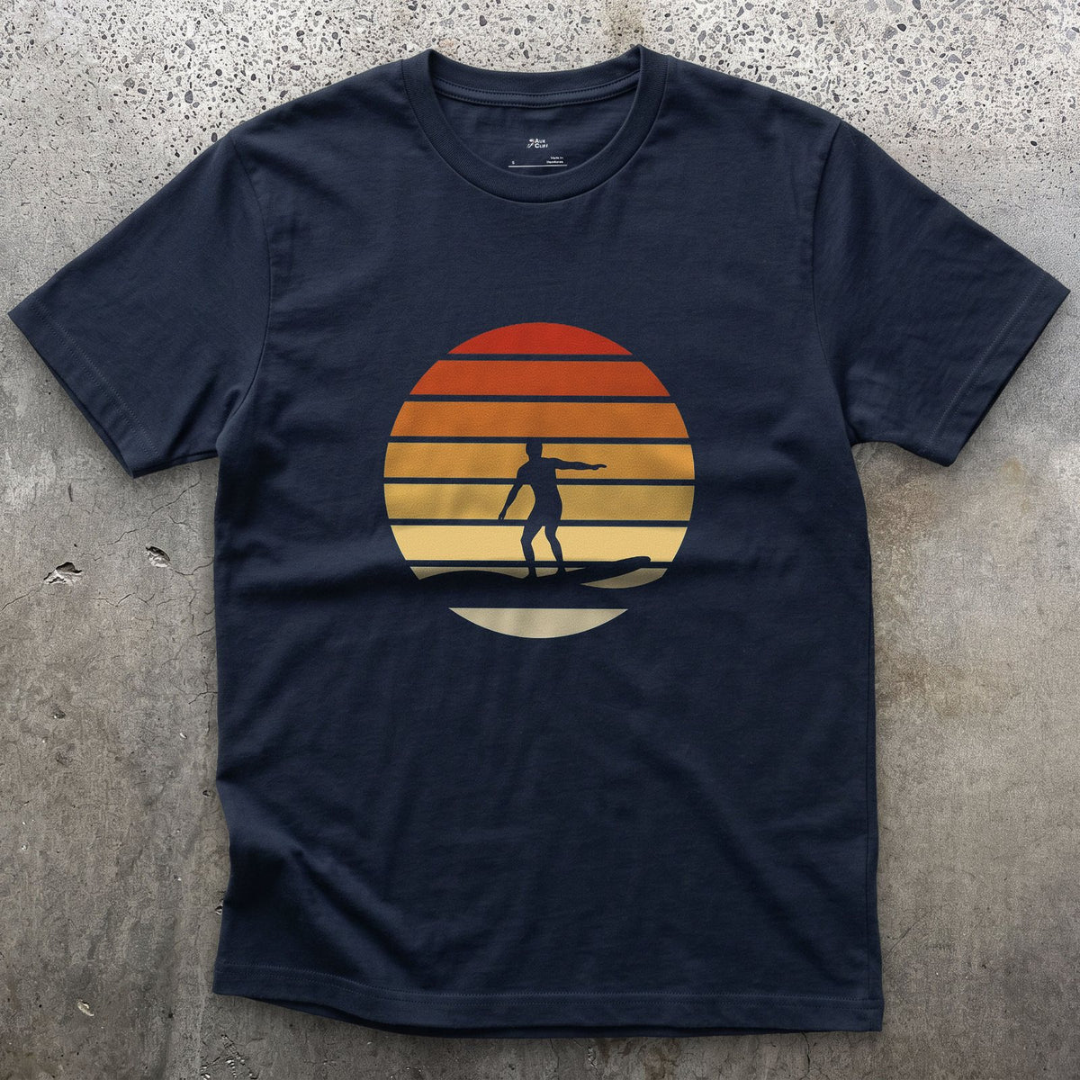 Walk Before the Wave, Retro Surfer design on a Navy Gildan Softstyle t-shirt