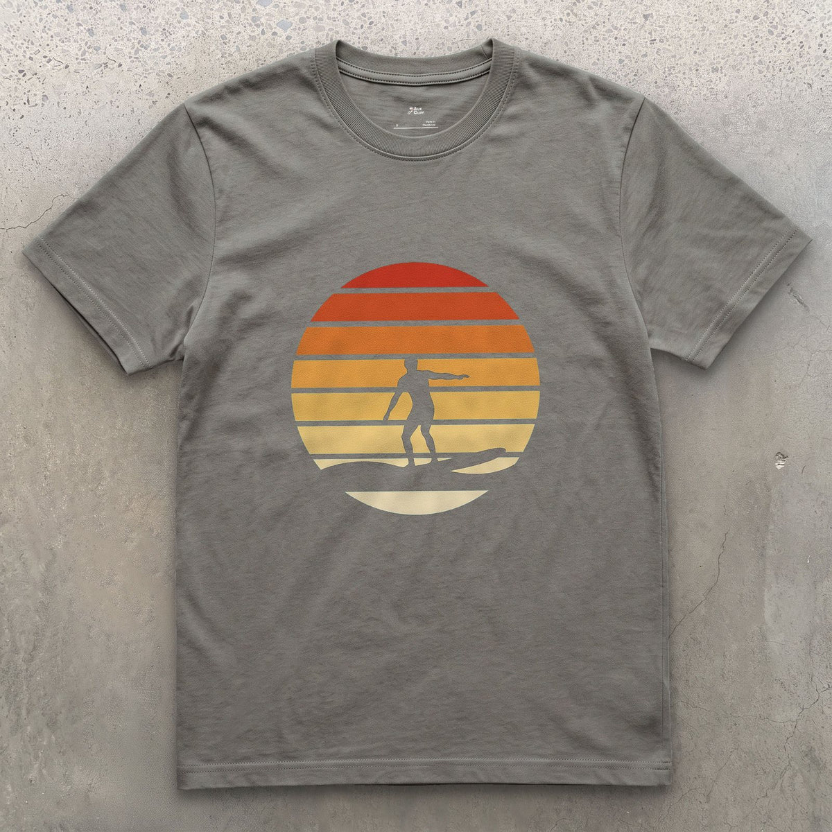 Walk Before the Wave, Retro Surfer design on a Charcoal Gildan Softstyle t-shirt
