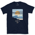 Surf's Up, Rider at Sunset design on a Navy Gildan Softstyle t-shirt