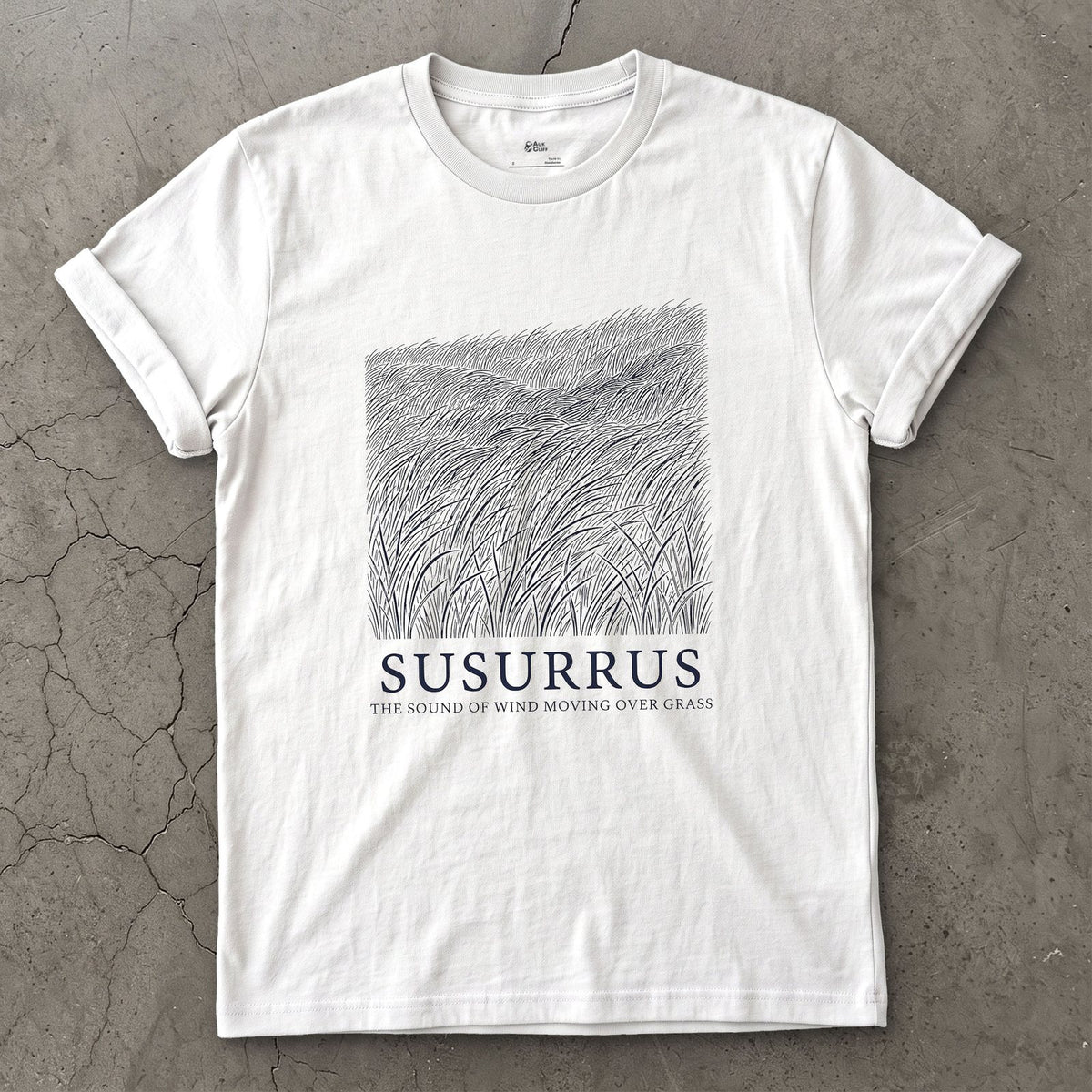 Susurrus, the Sound of Wind Moving Over Grass design on a White Gildan Softstyle t-shirt