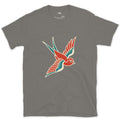 A Swallow in Bold Traditional Ink, Dark design on a Charcoal Gildan Softstyle t-shirt