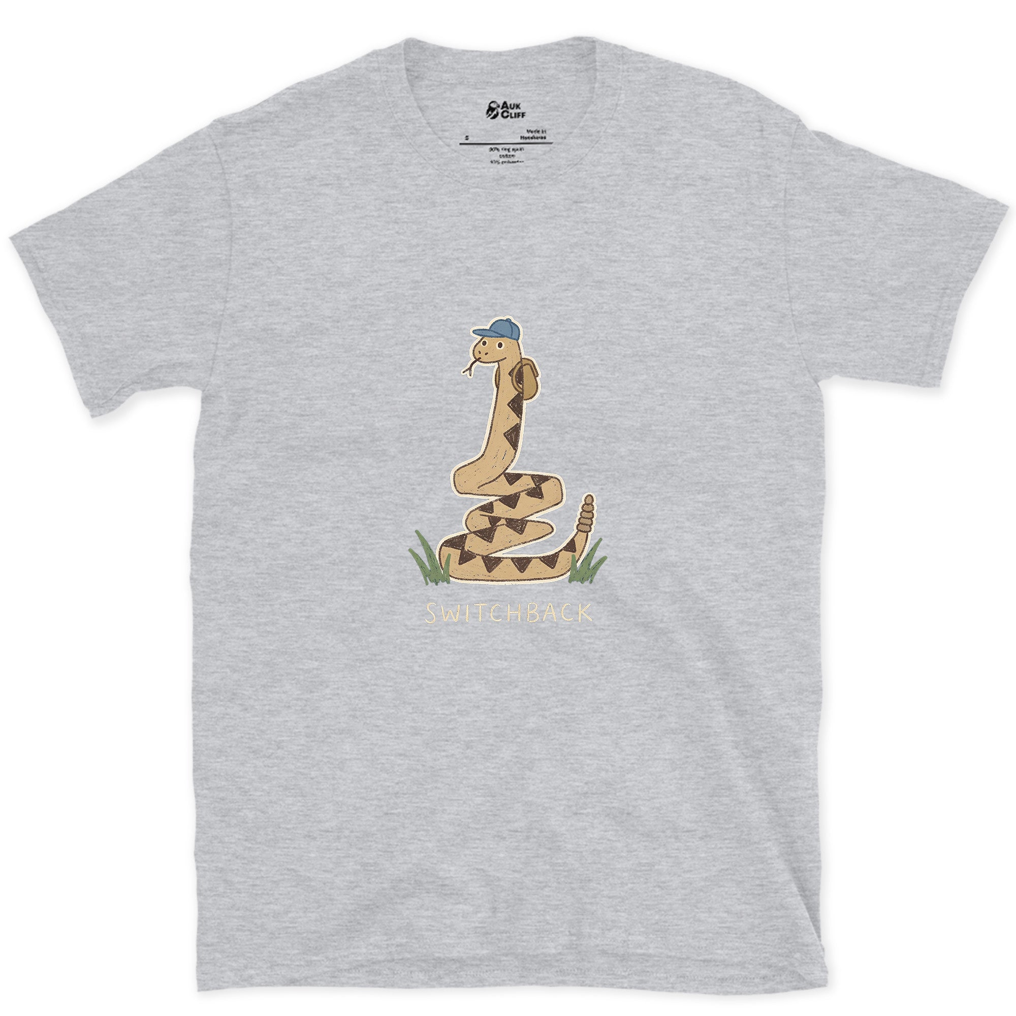 Switchback, Rattlesnake in a Cap design on a Sport Grey Gildan Softstyle t-shirt