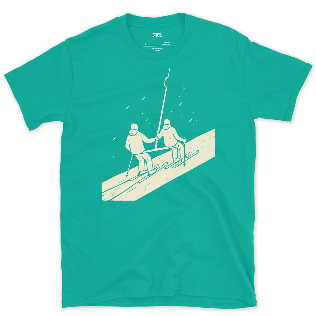 Slower Than the Chairlift But Shared All the Way Up design on a Jade Dome Gildan Softstyle t-shirt