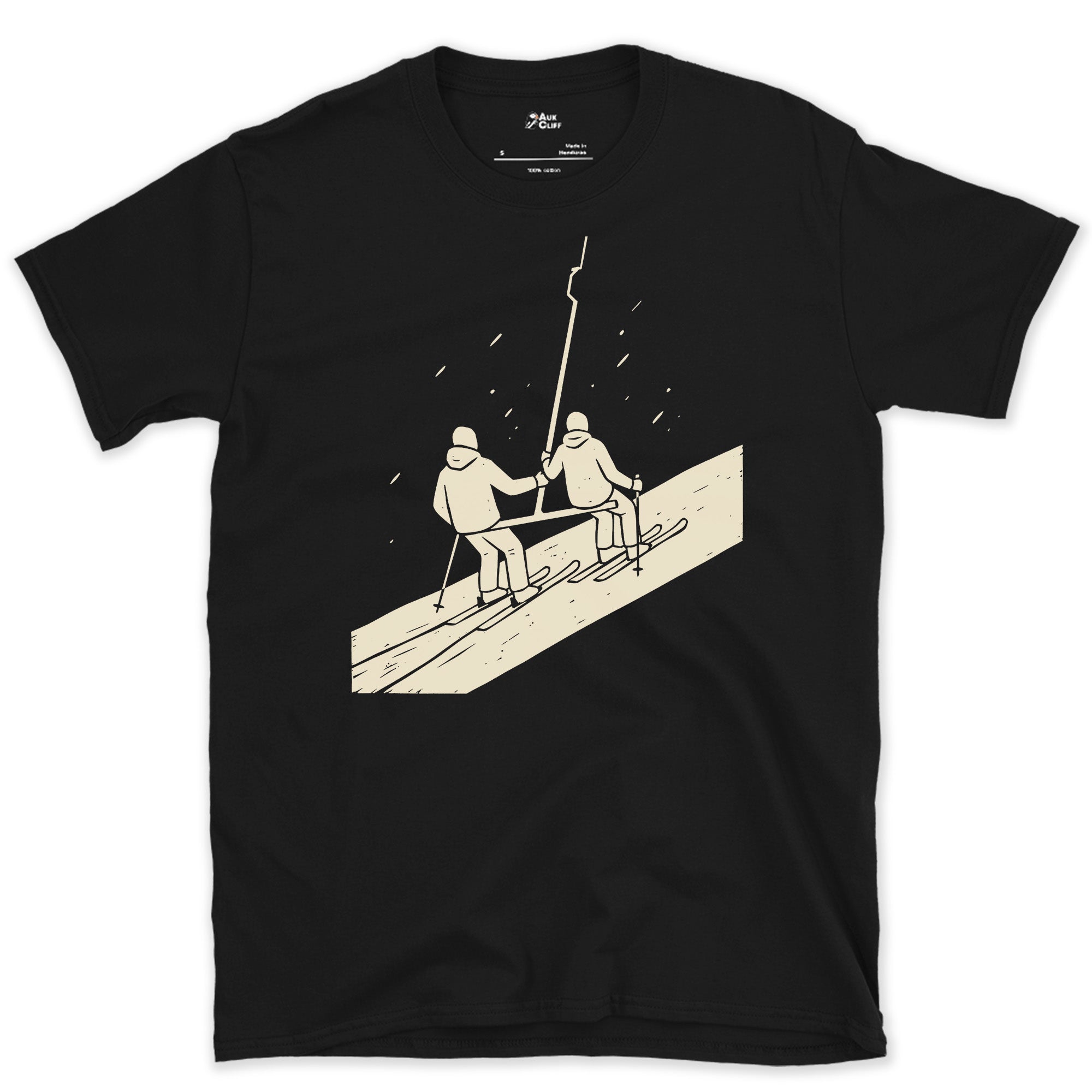 Slower Than the Chairlift But Shared All the Way Up design on a Black Gildan Softstyle t-shirt