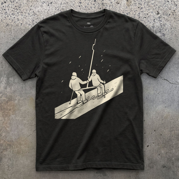 Slower Than the Chairlift But Shared All the Way Up design on a Black Gildan Softstyle t-shirt