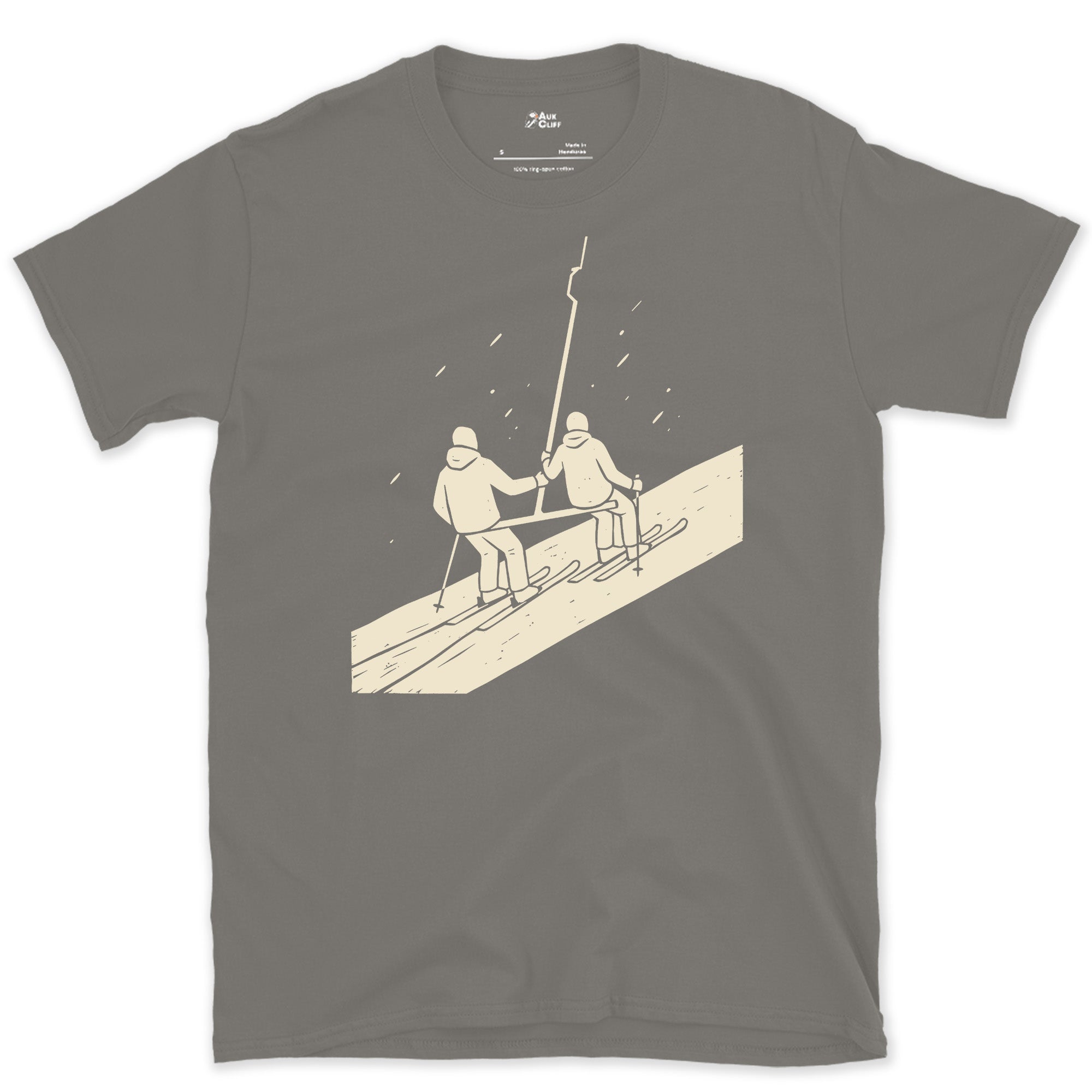 Slower Than the Chairlift But Shared All the Way Up design on a Charcoal Gildan Softstyle t-shirt