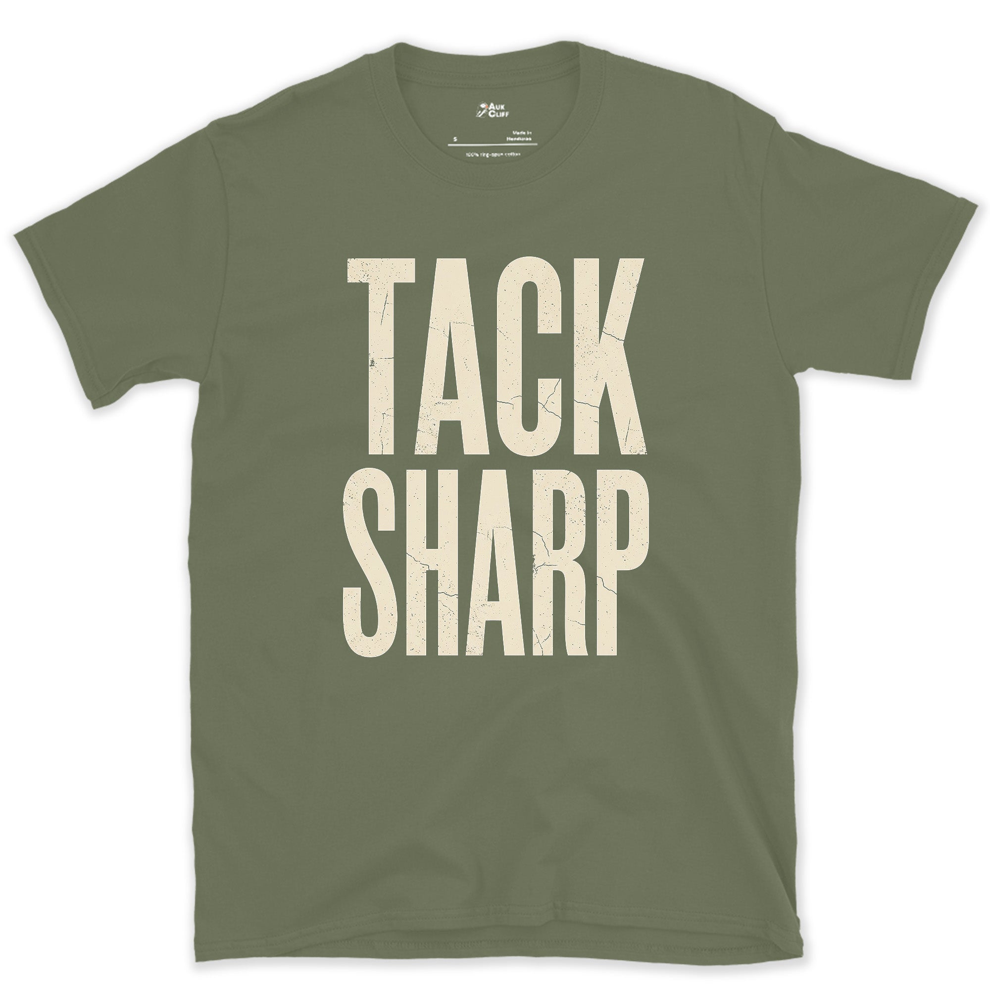 Tack Sharp, Every Photographer's Aim design on a Military Green Gildan Softstyle t-shirt