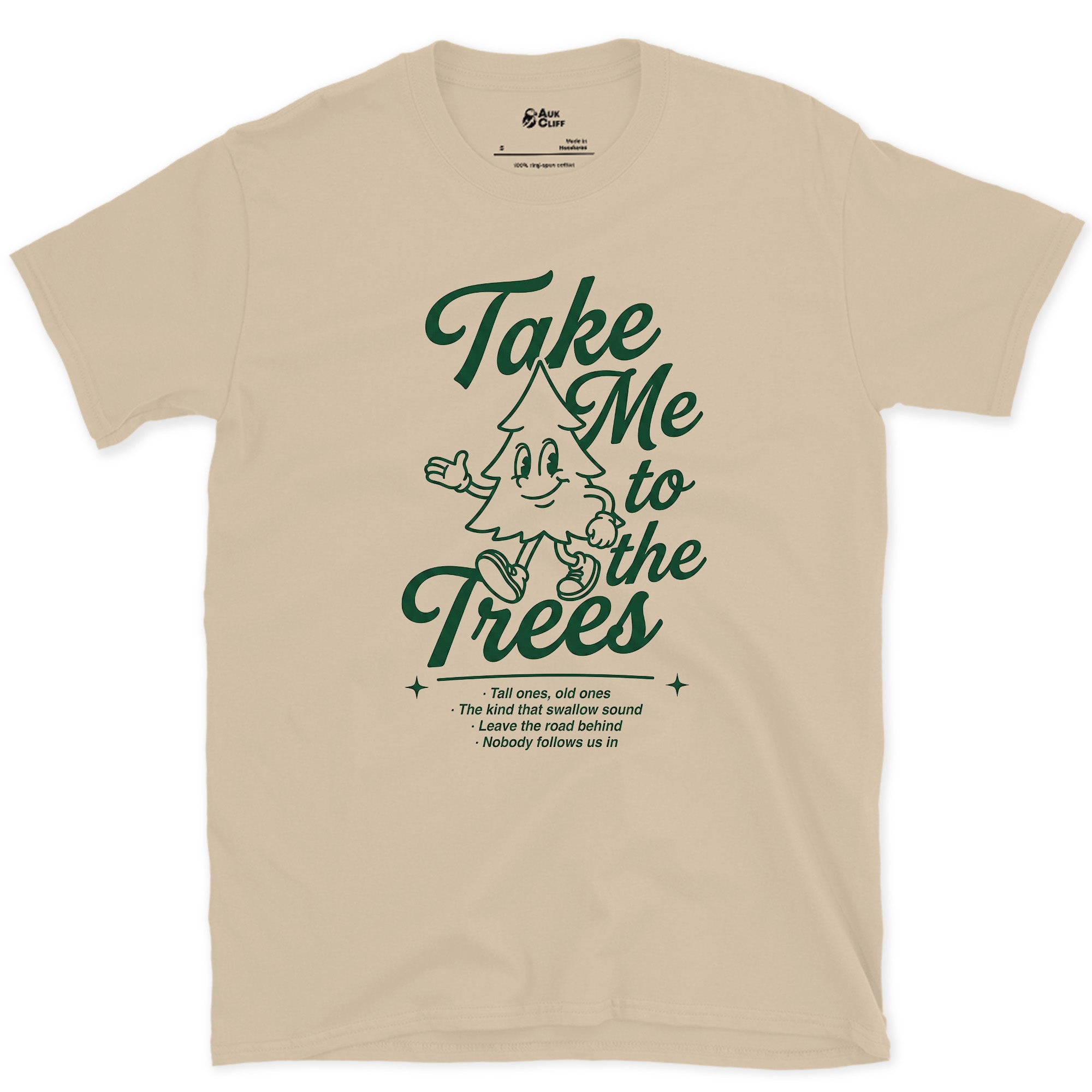 Take Me to the Trees, Tree Wave design on a Sand Gildan Softstyle t-shirt