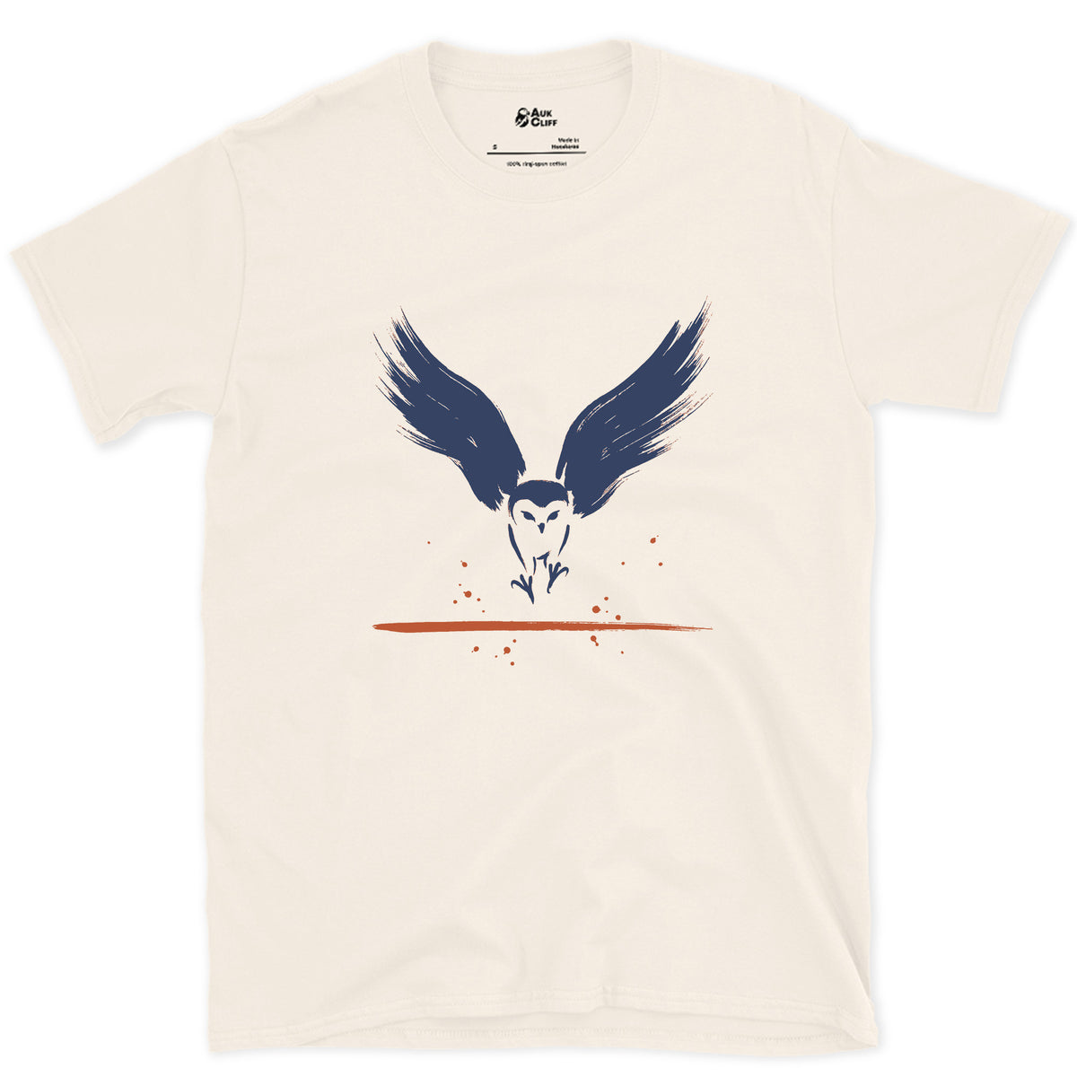 Talons First, Owl Behind design on a Natural Gildan Softstyle t-shirt