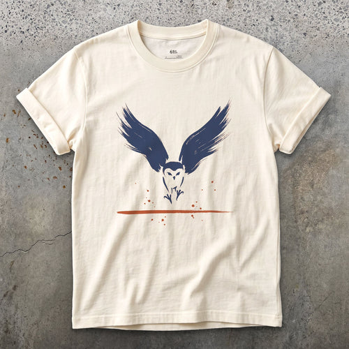 Talons First, Owl Behind design on a Natural Gildan Softstyle t-shirt