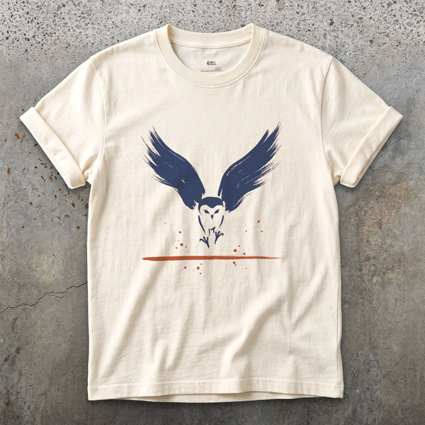 Talons First, Owl Behind design on a Natural Gildan Softstyle t-shirt