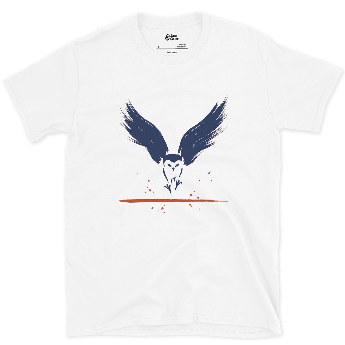 Talons First, Owl Behind design on a White Gildan Softstyle t-shirt