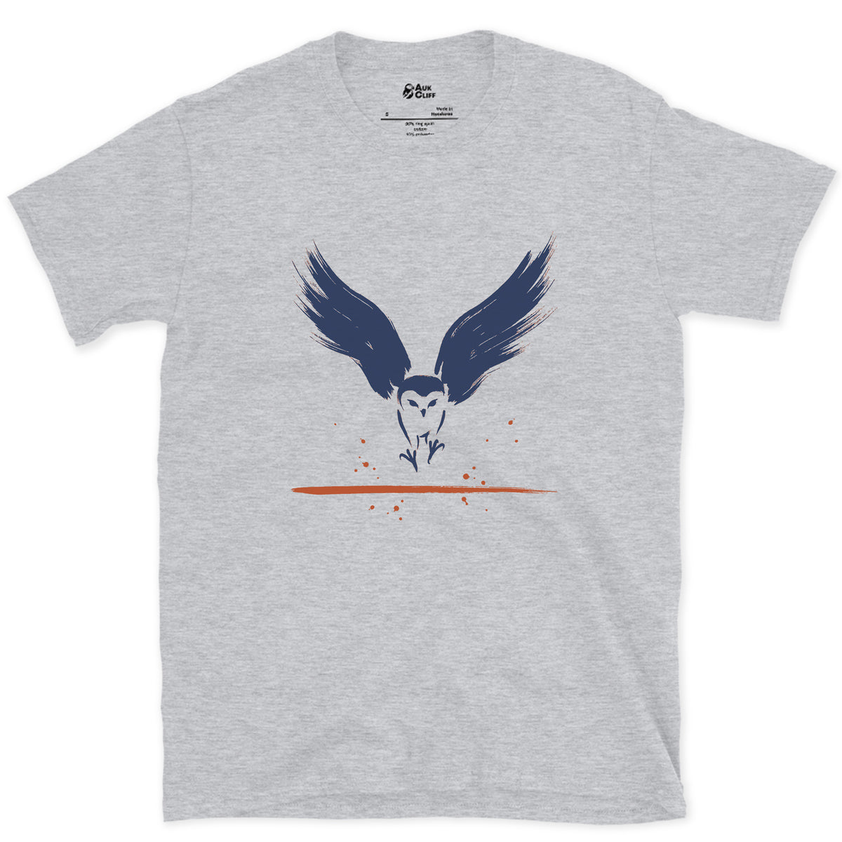 Talons First, Owl Behind design on a Sport Grey Gildan Softstyle t-shirt