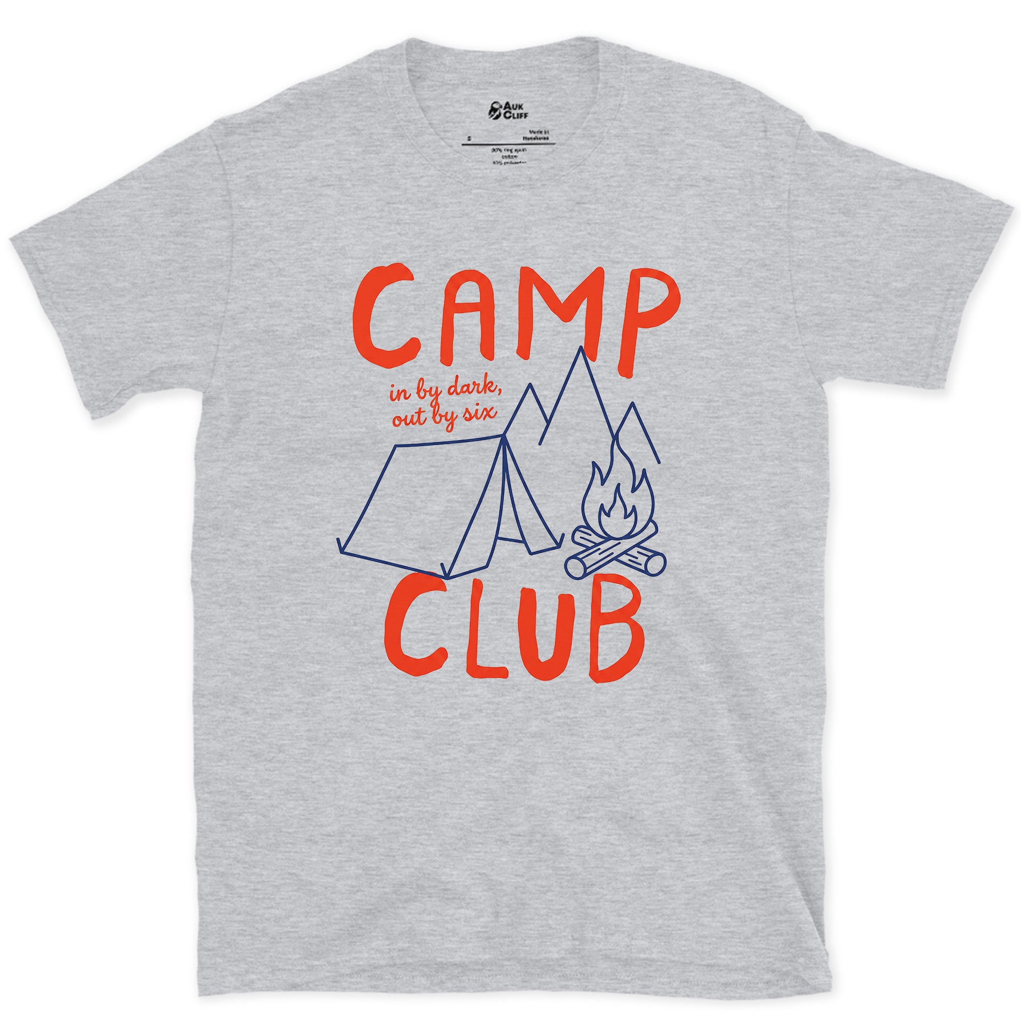 In By Dark, Out By Six, Camp Club design on a Sport Grey Gildan Softstyle t-shirt