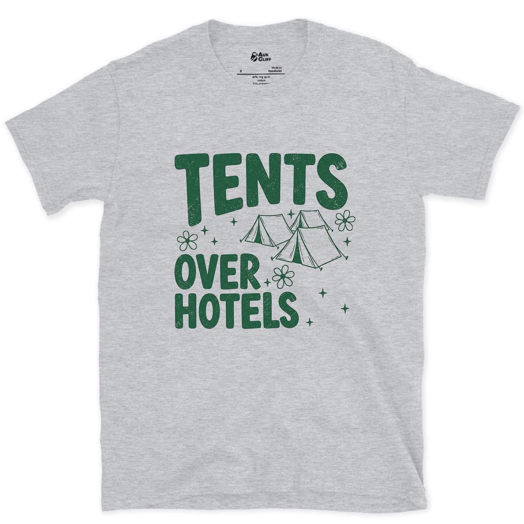 Tents Over Hotels, Tent Row design on a Sport Grey Gildan Softstyle t-shirt