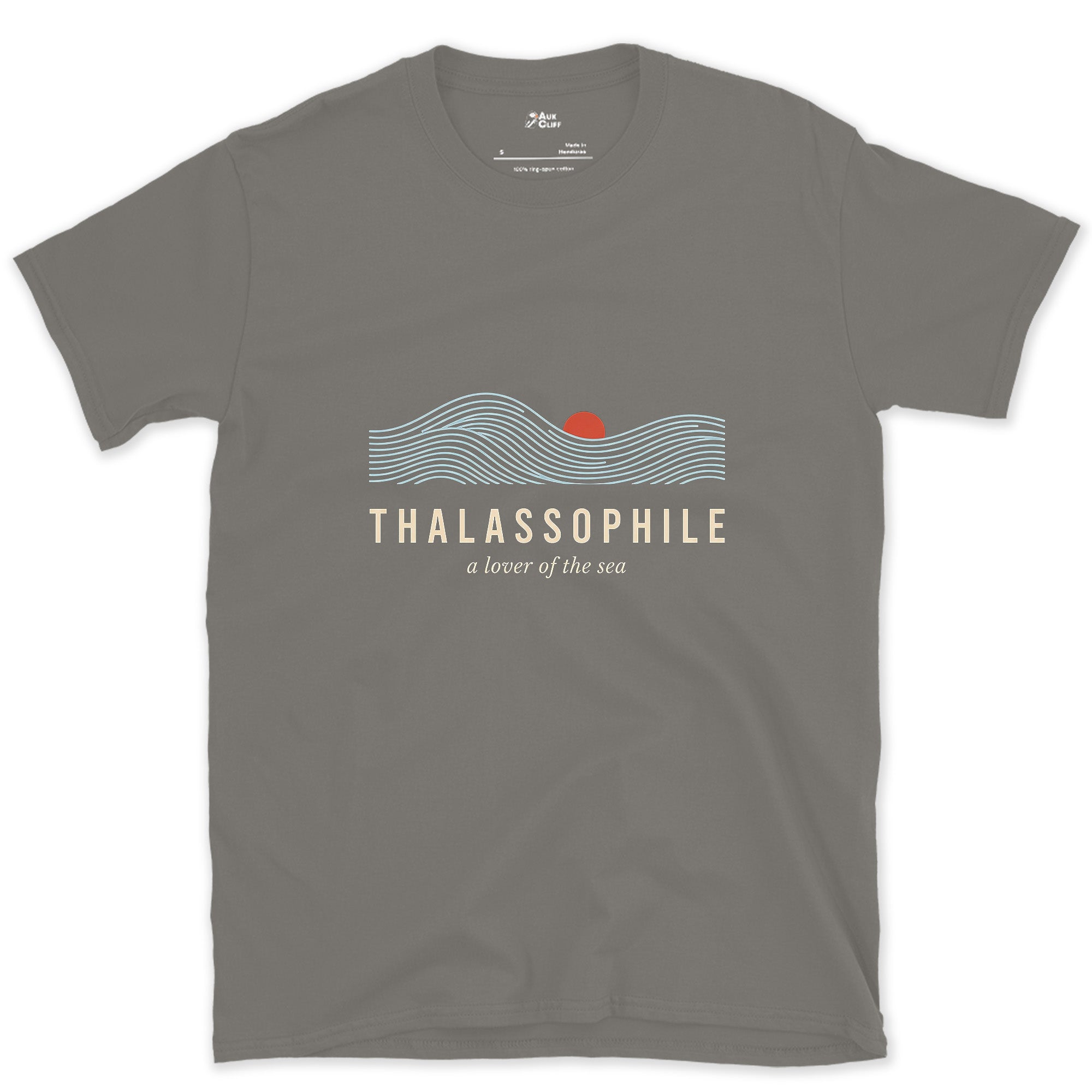 Thalassophile, a Lover of the Sea design on a Charcoal Gildan Softstyle t-shirt