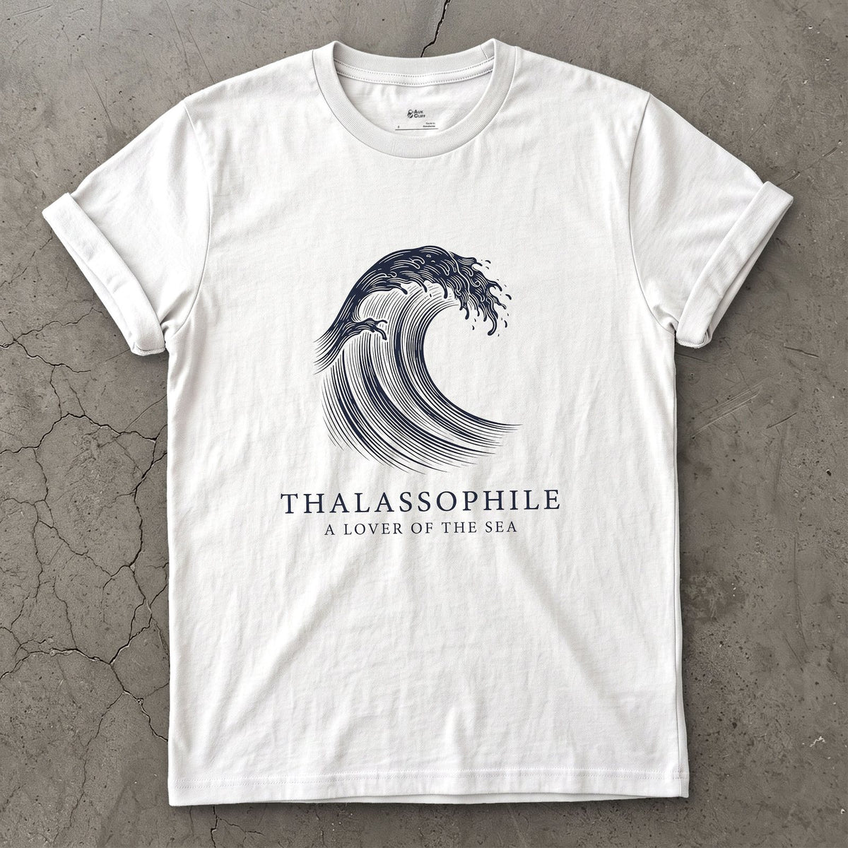 Thalassophile, a Lover of the Sea design on a White Gildan Softstyle t-shirt