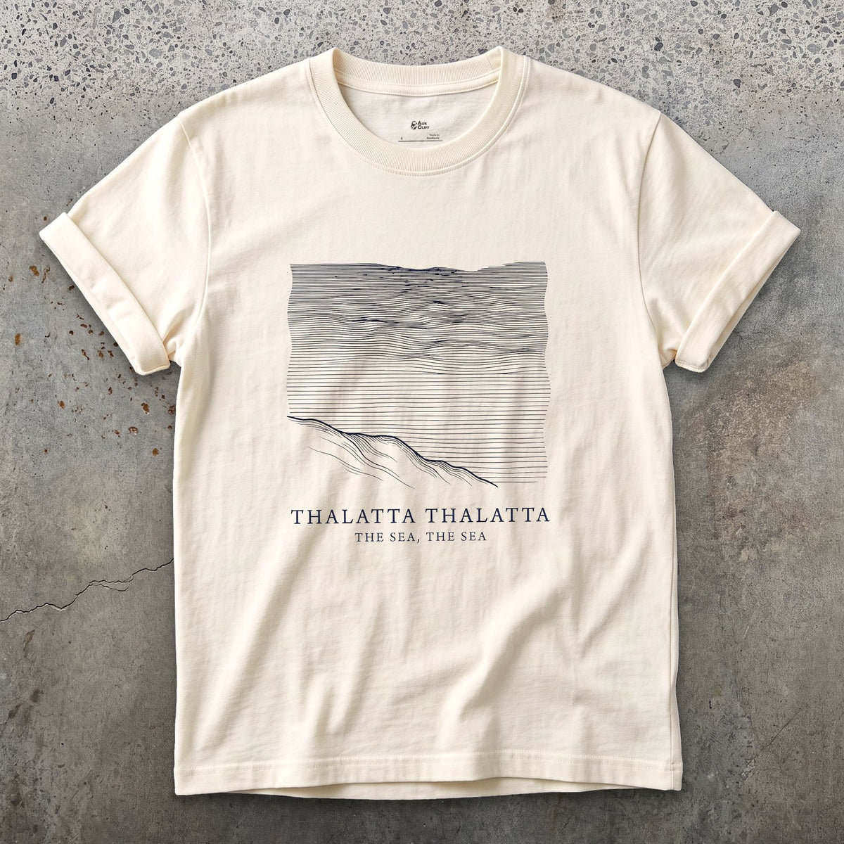 Thalatta Thalatta, the Sea the Sea design on a Natural Gildan Softstyle t-shirt