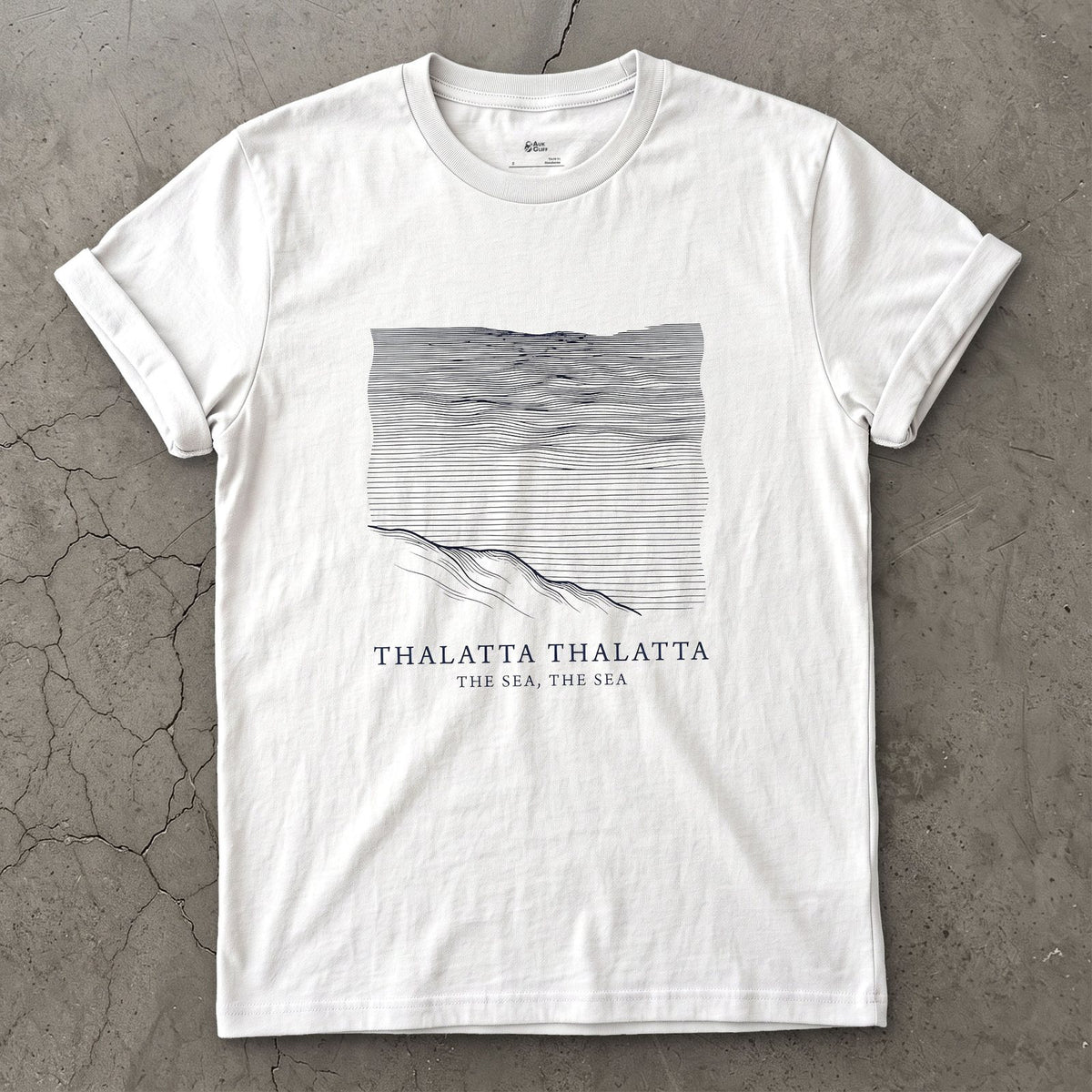 Thalatta Thalatta, the Sea the Sea design on a White Gildan Softstyle t-shirt