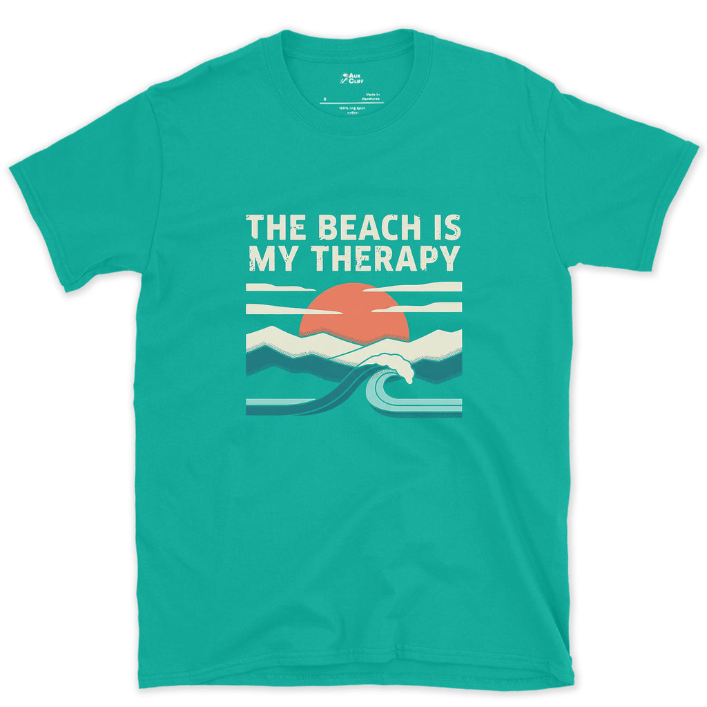 The Beach Is My Therapy design on a Jade Dome Gildan Softstyle t-shirt