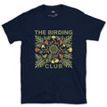 The Birding Club's Folk Florals in Olive and Red design on a Navy Gildan Softstyle t-shirt