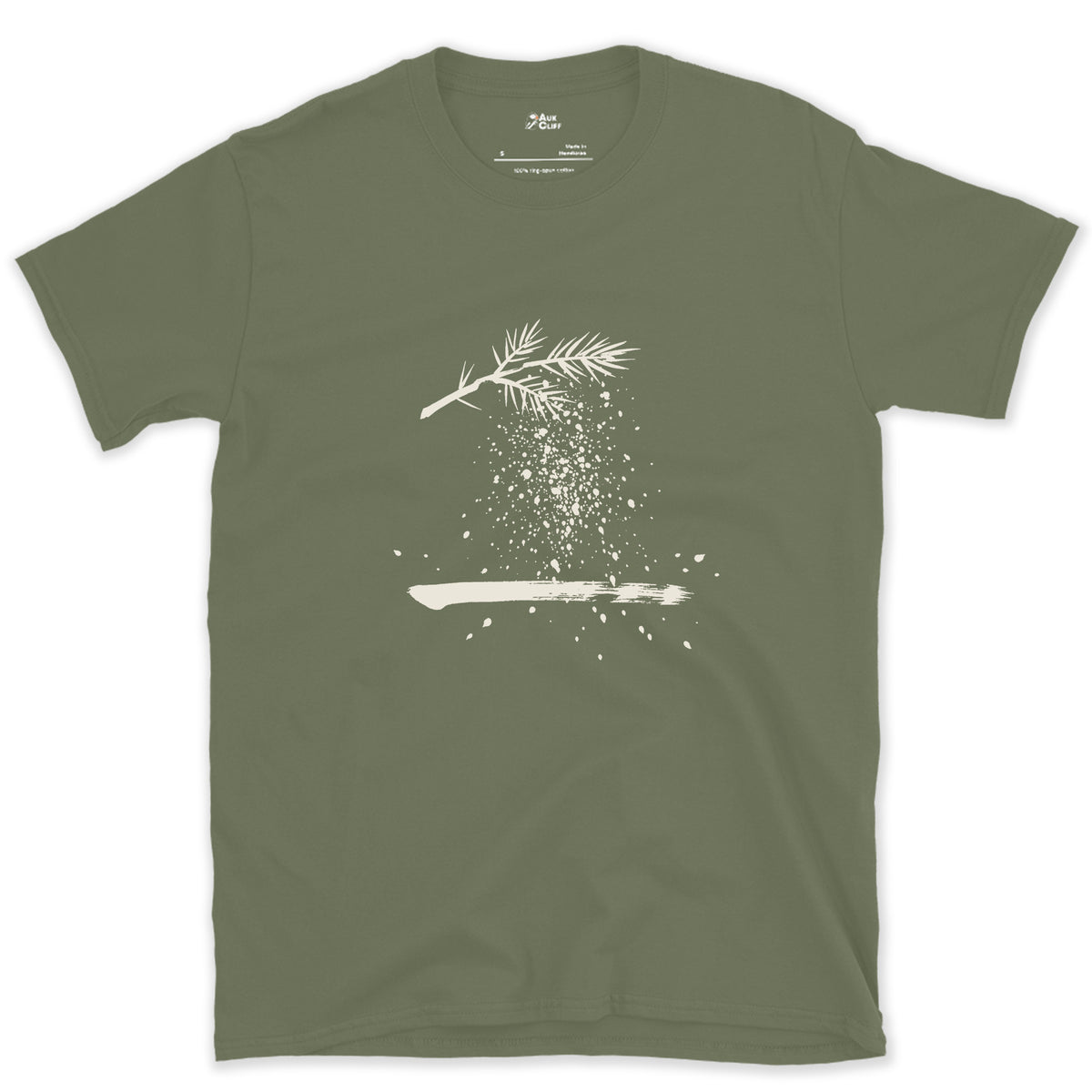 The Branch Drops Its Snow design on a Military Green Gildan Softstyle t-shirt