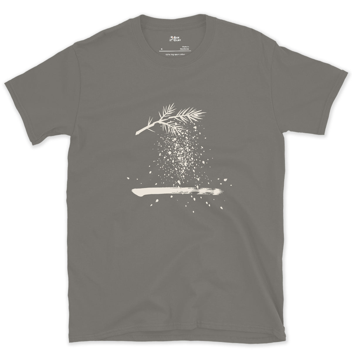 The Branch Drops Its Snow design on a Charcoal Gildan Softstyle t-shirt