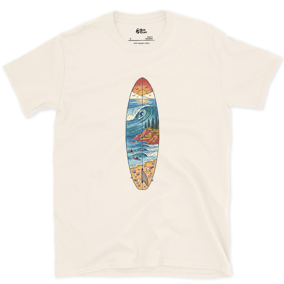 The Break Runs Down the Board design on a Natural Gildan Softstyle t-shirt