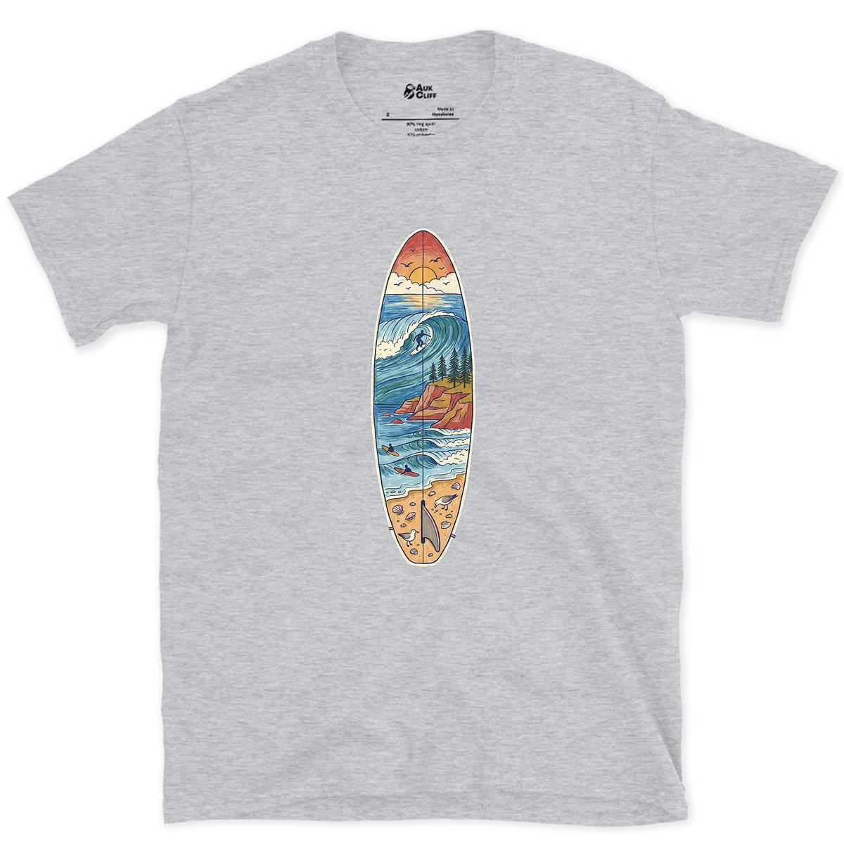 The Break Runs Down the Board design on a Sport Grey Gildan Softstyle t-shirt