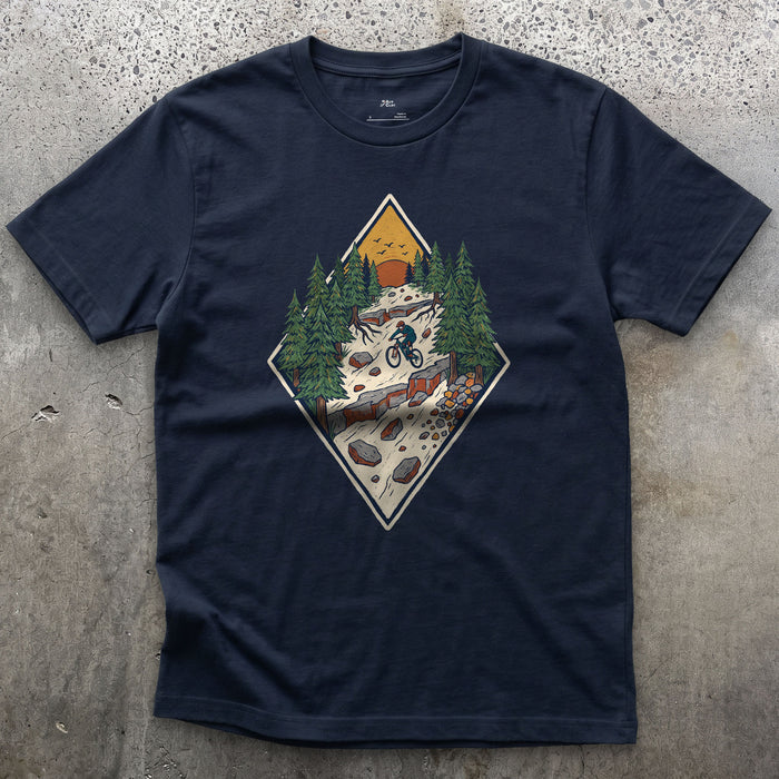 The Chute Behind the Diamond design on a Navy Gildan Softstyle t-shirt