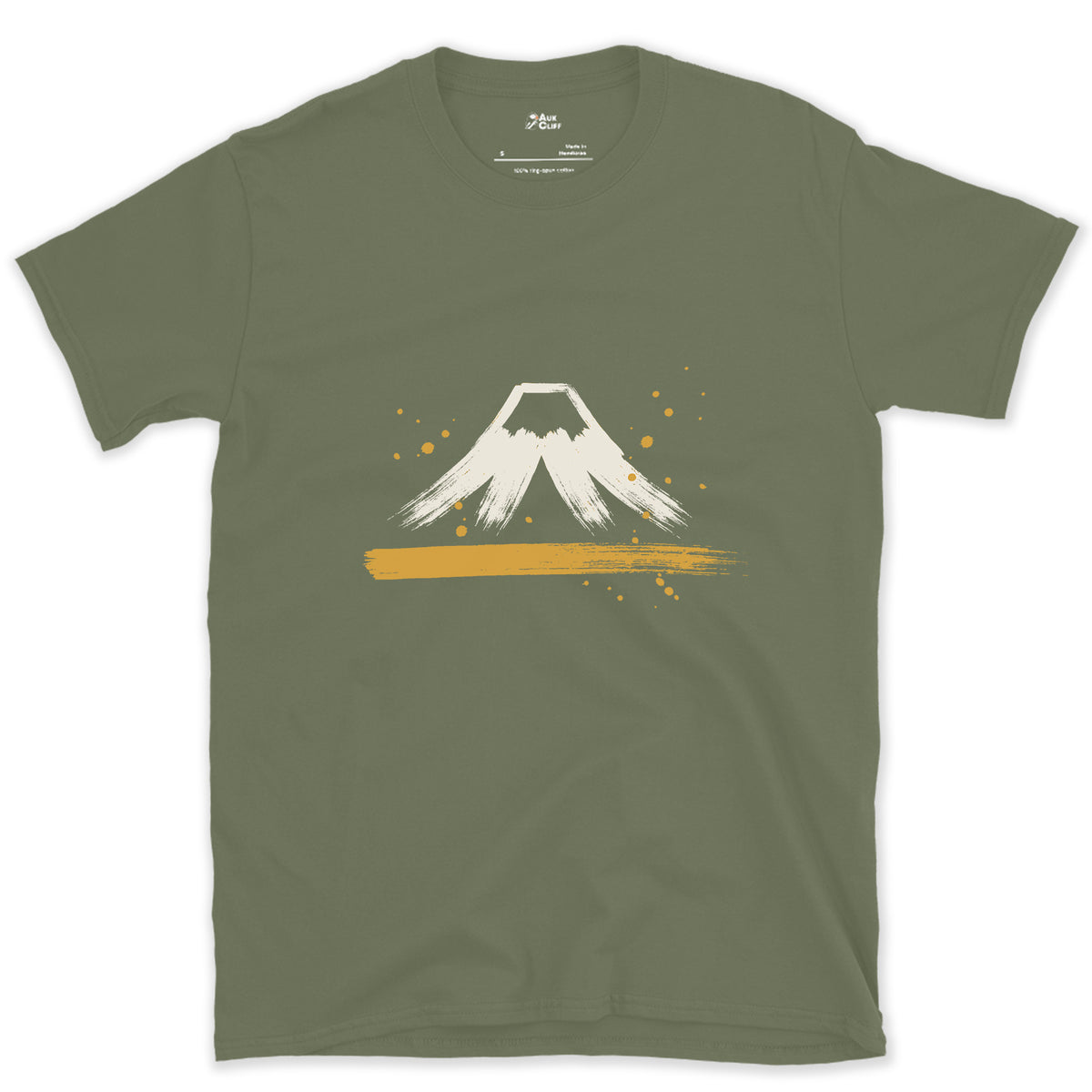 The Cone and the Snow Line, Fuji design on a Military Green Gildan Softstyle t-shirt