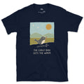 The Early Bird Gets the Worm design on a Navy Gildan Softstyle t-shirt