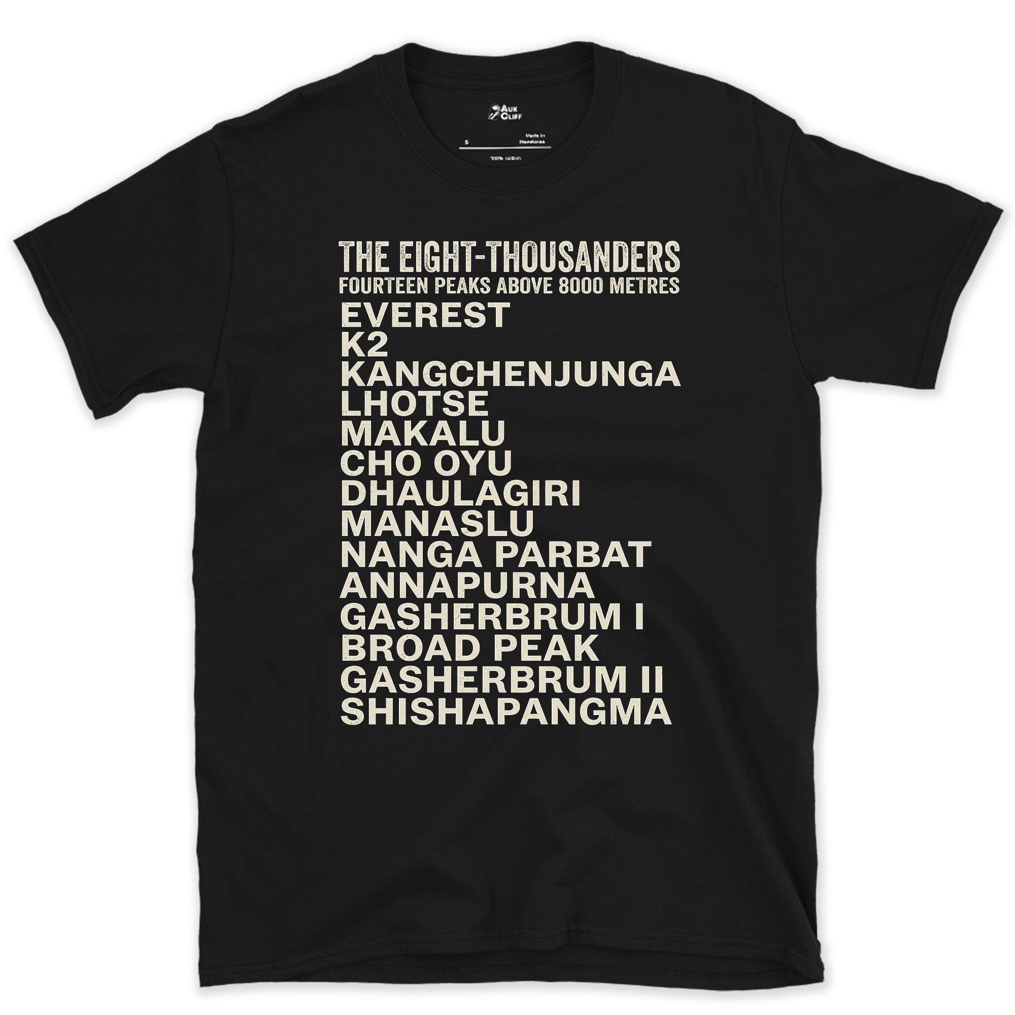 All Fourteen Eight-Thousanders From Everest to K2 design on a Black Gildan Softstyle t-shirt