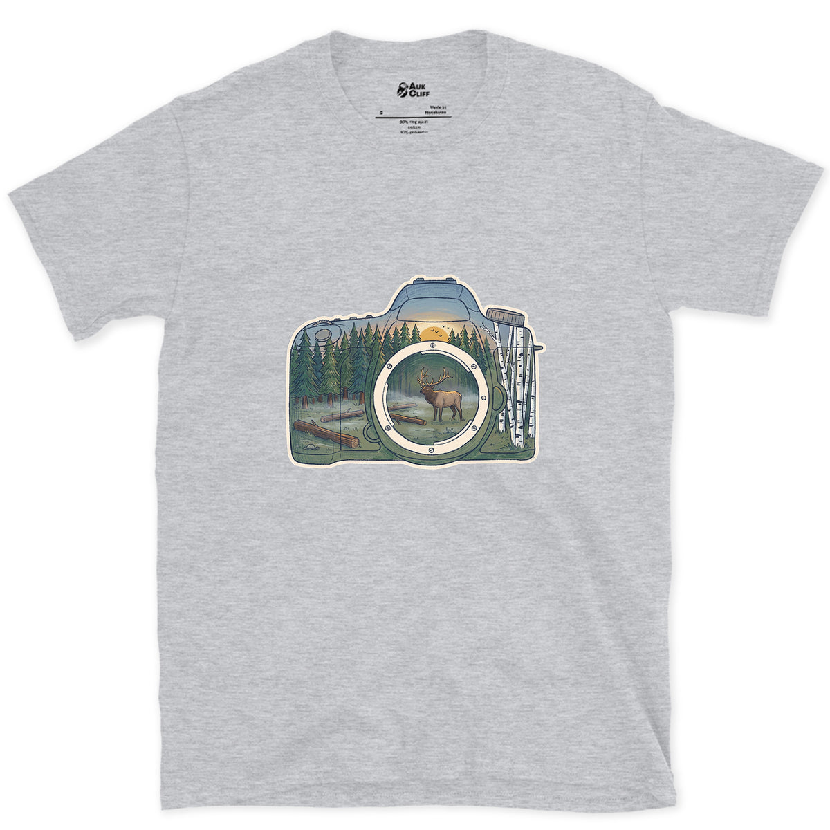The Elk the Camera Waited For design on a Sport Grey Gildan Softstyle t-shirt