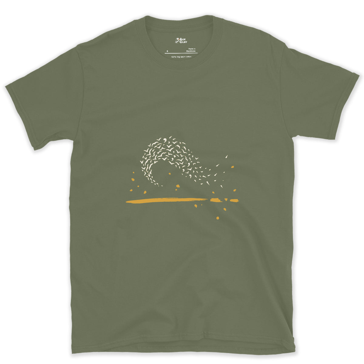 The Flock Turns Together design on a Military Green Gildan Softstyle t-shirt