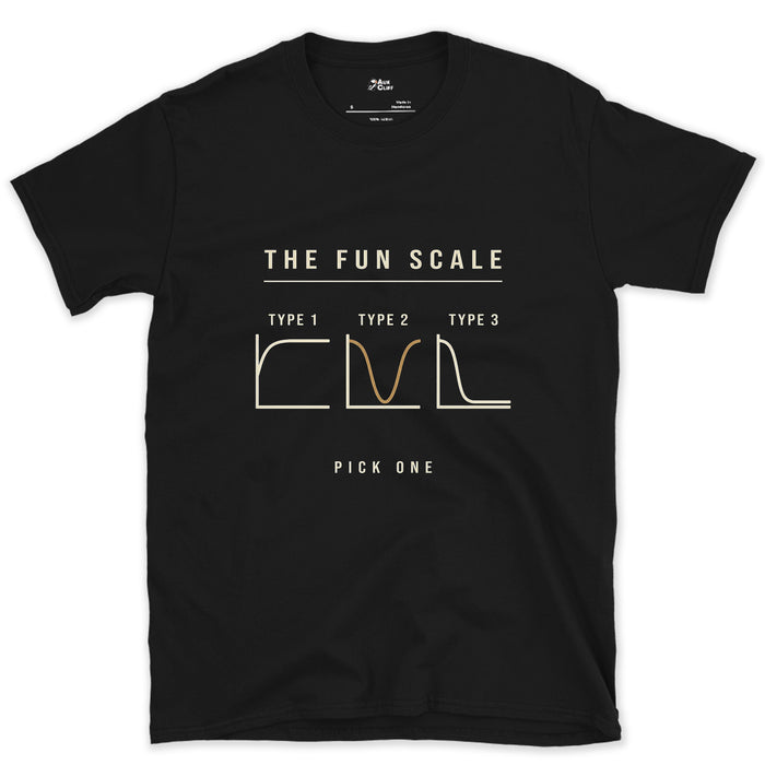 The Trail Fun Scale, Type 1 2 3, Pick One design on a Black Gildan Softstyle t-shirt