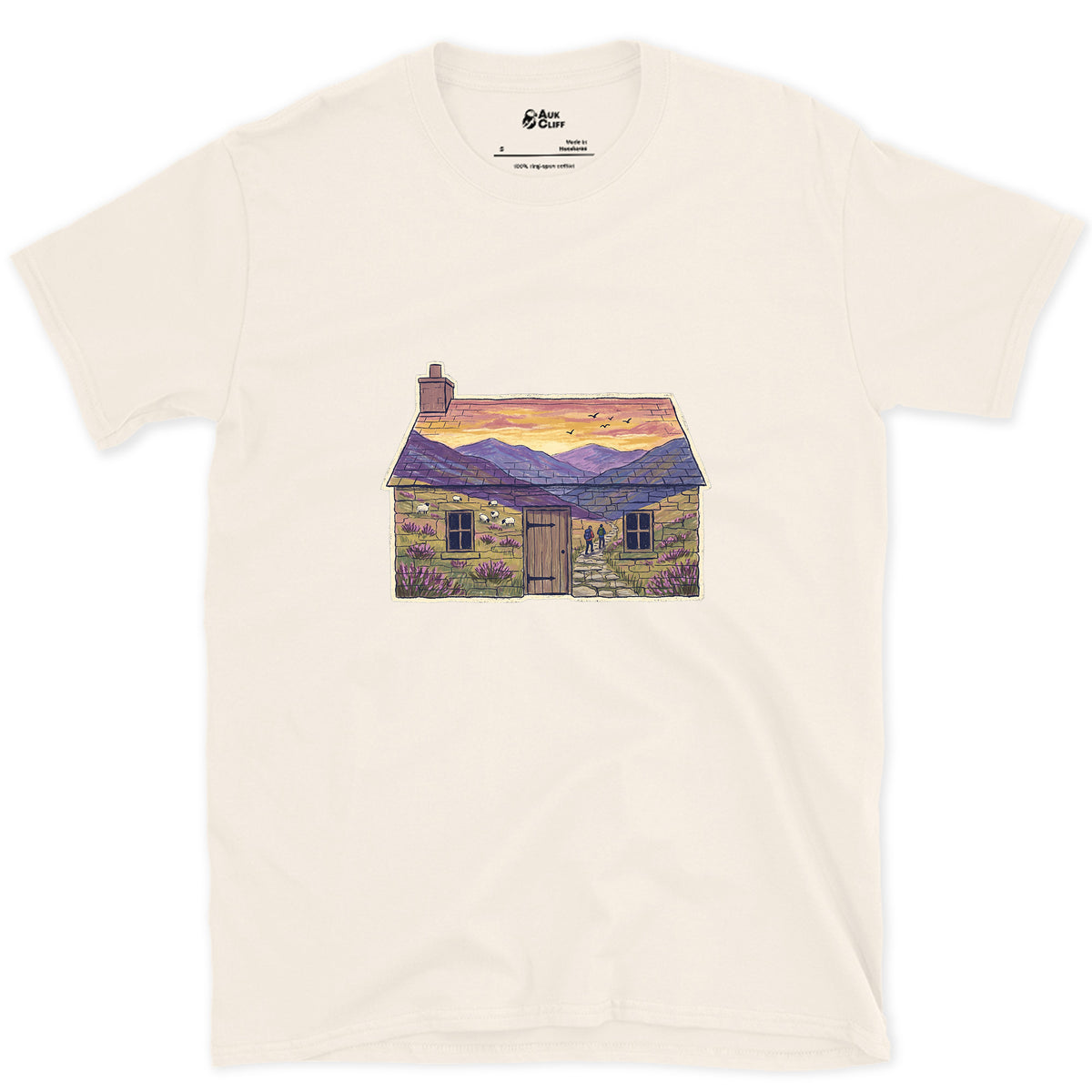 The Glen Outside the Bothy design on a Natural Gildan Softstyle t-shirt
