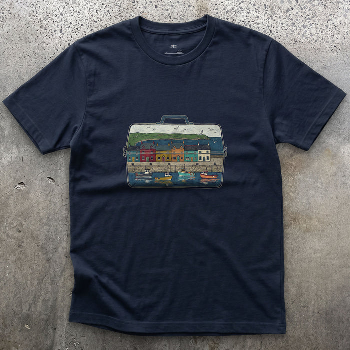The Harbour in the Tackle Box design on a Navy Gildan Softstyle t-shirt
